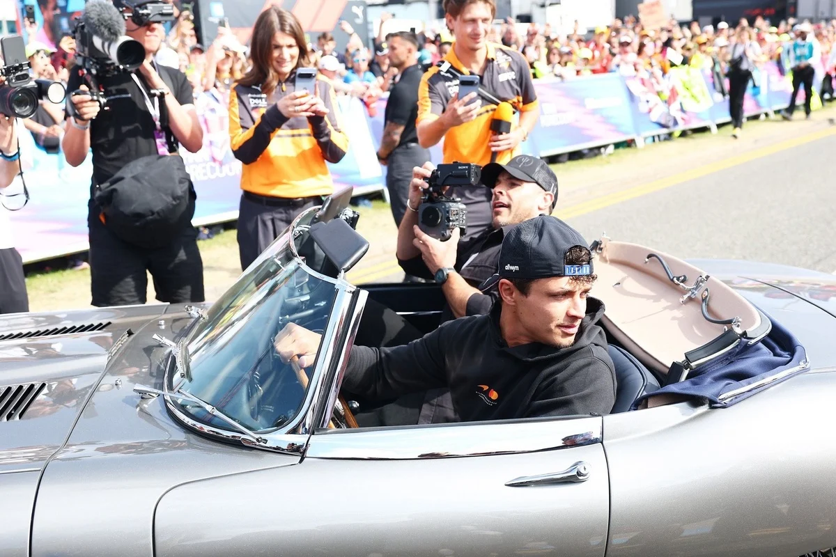 Silverstone Style: Lando Norris Turns Heads in Classic Jaguar E-Type